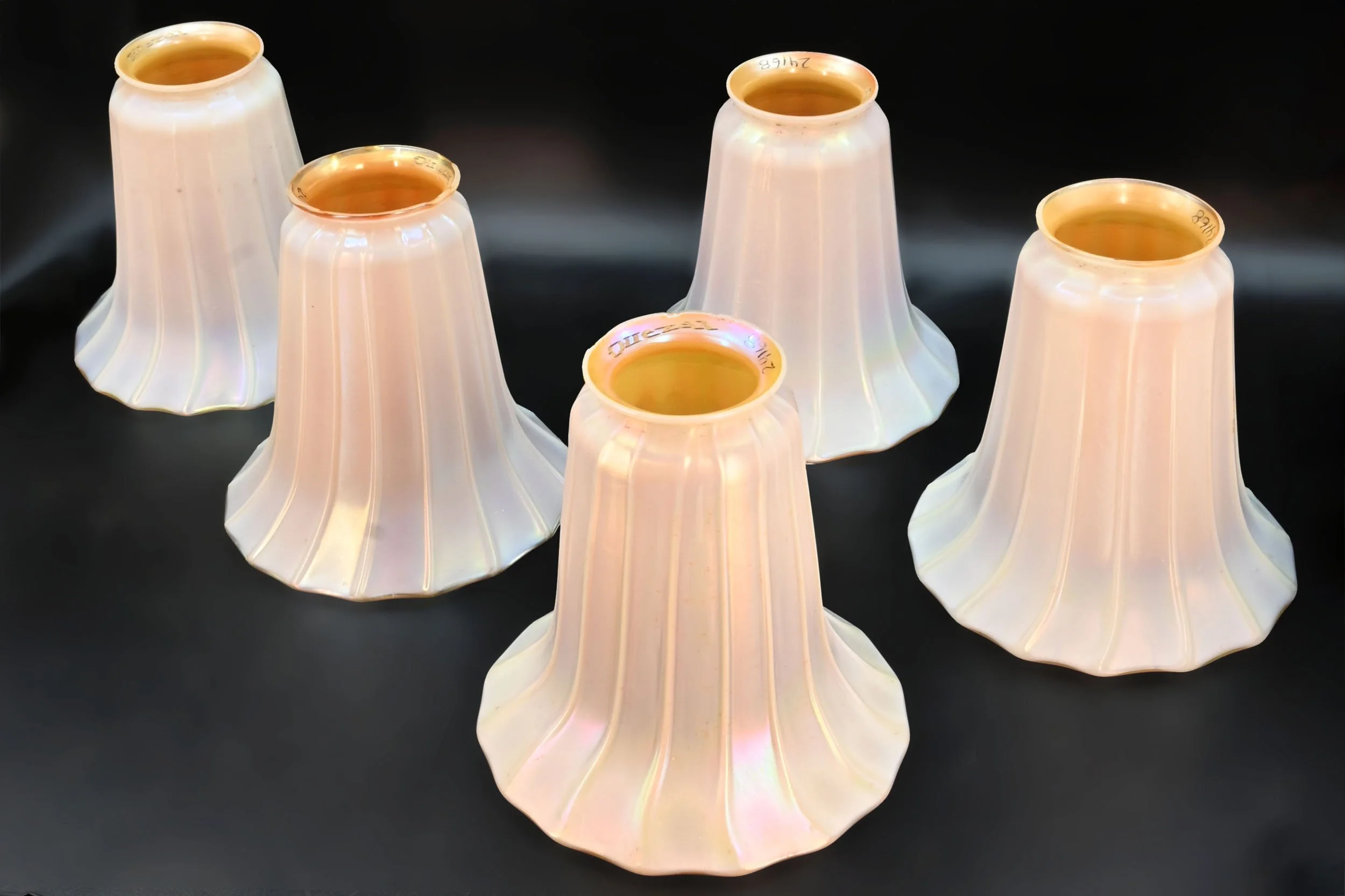 quezal white fluted art glass shades with aurene interior
